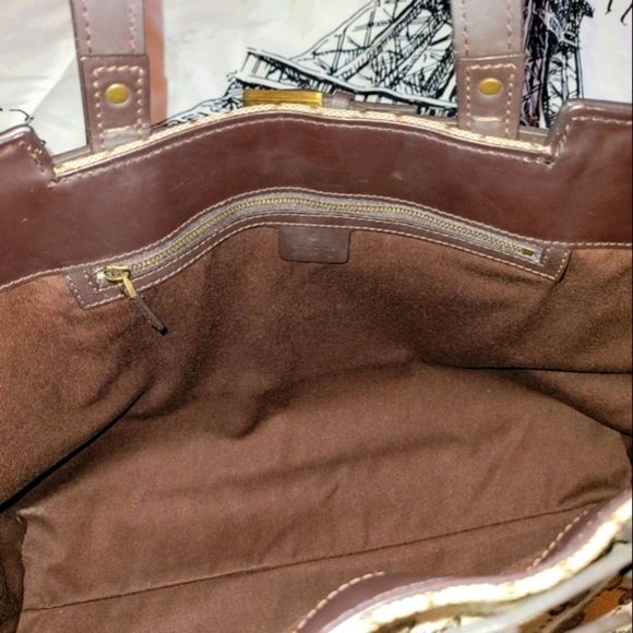 Gucci GG Canvas Large Tote Bag with Leather Trim – Brown - Picture 13 of 15